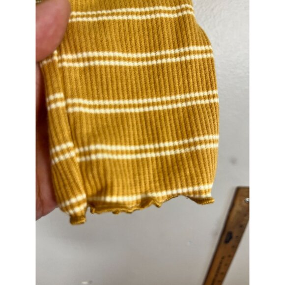 Aeropostale Y2K Rib Stripe Top L Yellow Ruffle Off Shoulder Preppy Chic Lace Up - Picture 9 of 10